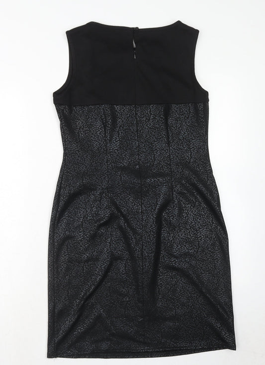 M&Co Womens Black Polyester A-Line Size 12 V-Neck Button