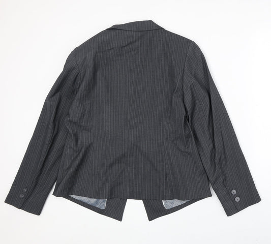 Marks and Spencer Womens Grey Striped Polyester Jacket Blazer Size 16