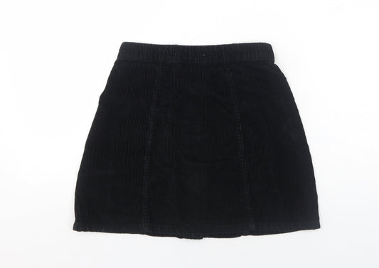 Primark Womens Black Cotton A-Line Skirt Size 4 Button