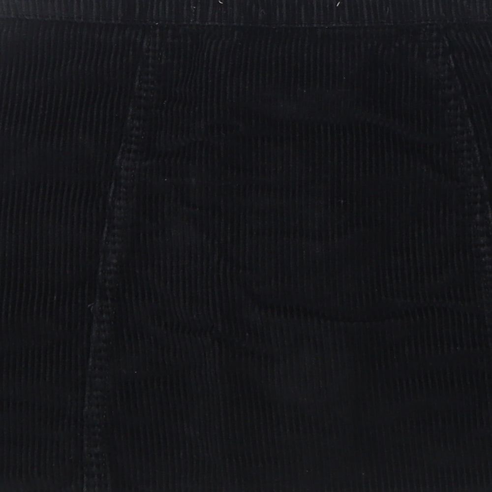 Primark Womens Black Cotton A-Line Skirt Size 4 Button