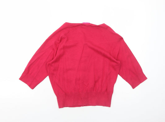 Be Beau Womens Pink Scoop Neck Cotton Cardigan Jumper Size 12