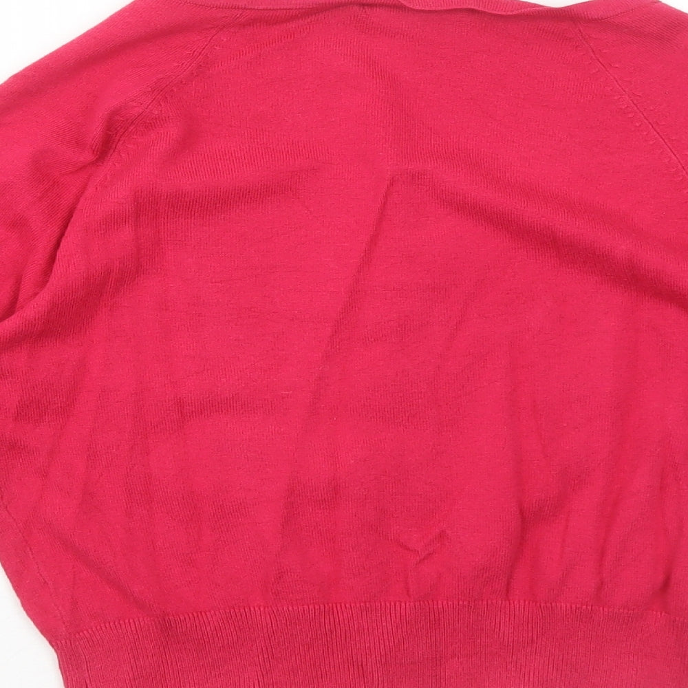 Be Beau Womens Pink Scoop Neck Cotton Cardigan Jumper Size 12