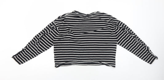 Bershka Womens Black Striped Cotton Basic T-Shirt Size S Round Neck