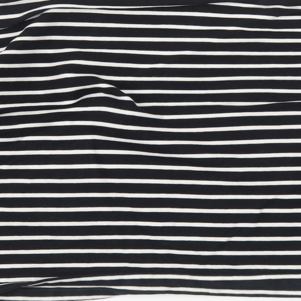 Bershka Womens Black Striped Cotton Basic T-Shirt Size S Round Neck