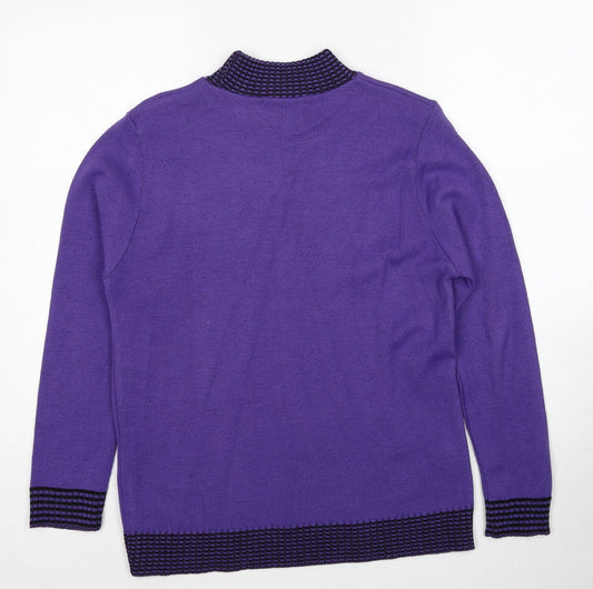Envy Womens Purple Mock Neck Acrylic Pullover Jumper Size M