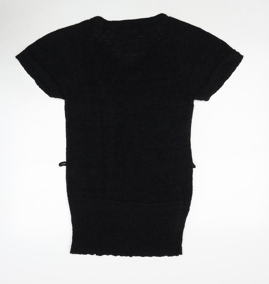 TU Womens Black V-Neck Acrylic Pullover Jumper Size 14