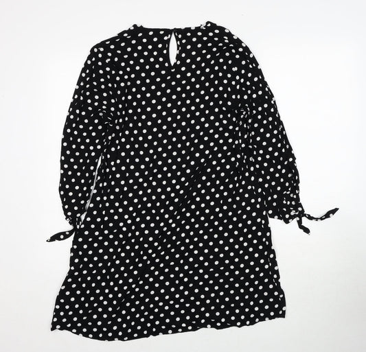 Papaya Womens Black Polka Dot Viscose A-Line Size 10 V-Neck Pullover