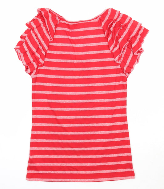 E-vie Womens Red Striped Polyester Basic T-Shirt Size 10 Scoop Neck