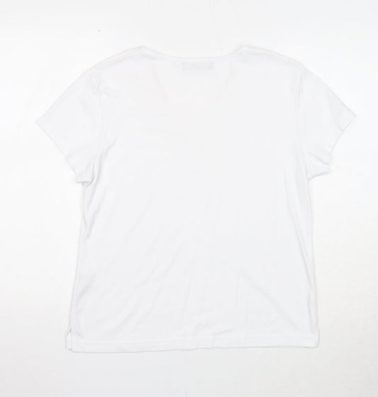 Alexara Womens White Polyester Basic T-Shirt Size L V-Neck
