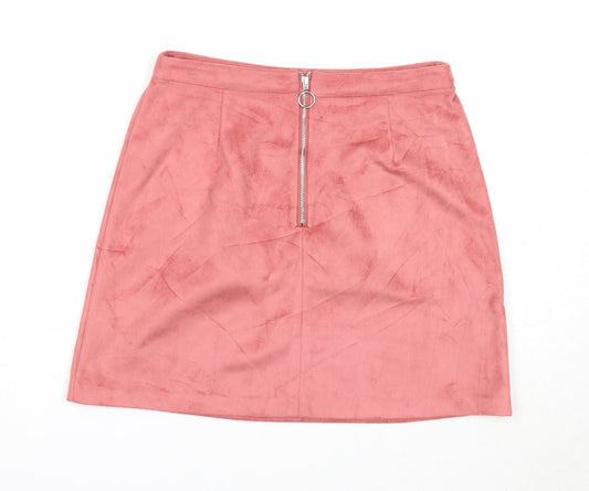 Primark Womens Pink Polyester A-Line Skirt Size 8 Zip