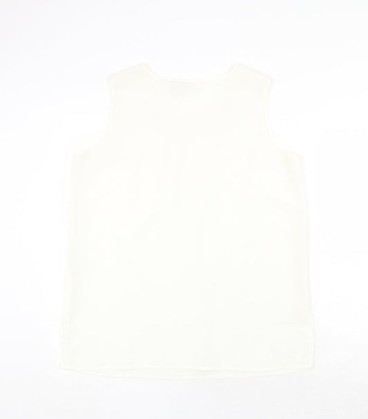 Oscar B Womens Ivory Polyester Basic Tank Size 16 Round Neck