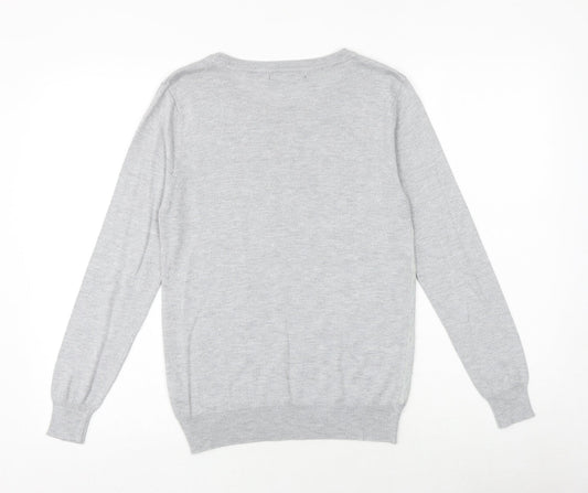 Primark Womens Grey Round Neck Viscose Pullover Jumper Size 12 - Lace Overlay