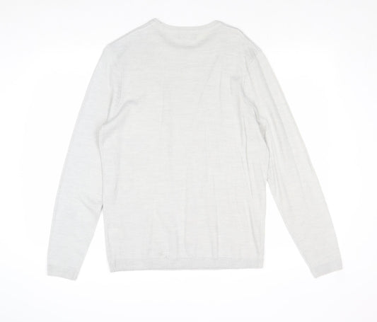 New Look Mens Grey Round Neck Acrylic Pullover Jumper Size M Long Sleeve
