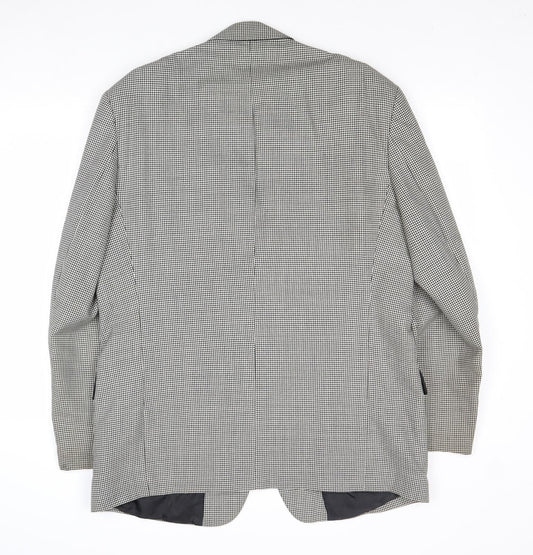Avenue Mens Grey Geometric Polyester Jacket Blazer Size 44 Regular
