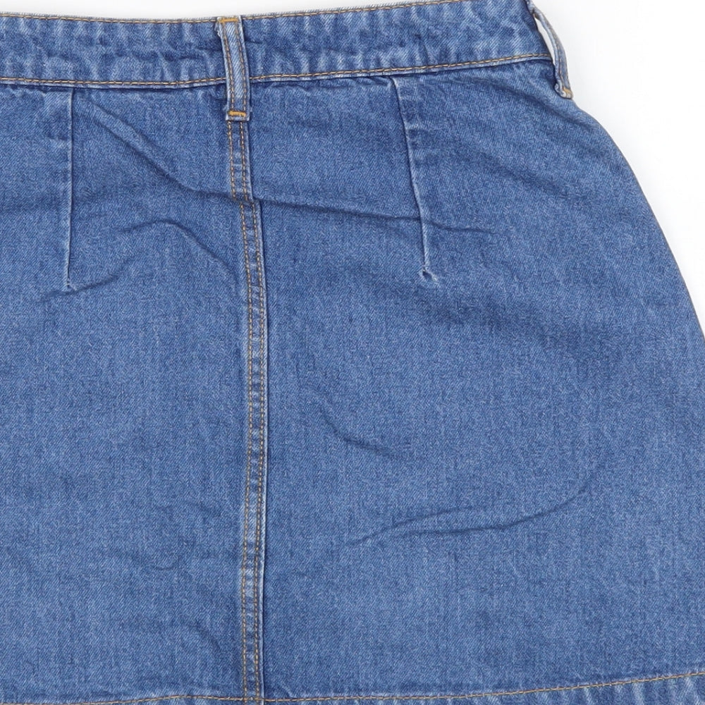 Divided by H&M Womens Blue Cotton A-Line Skirt Size 8 Button