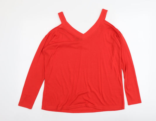 Primark Womens Red V-Neck Acrylic Pullover Jumper Size 10