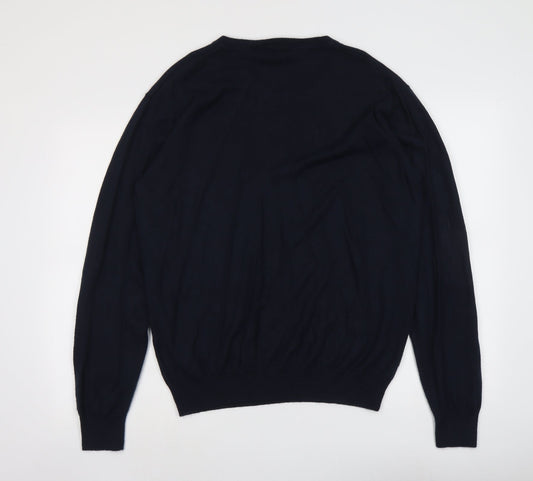 Capsule Mens Blue V-Neck Acrylic Pullover Jumper Size L Long Sleeve