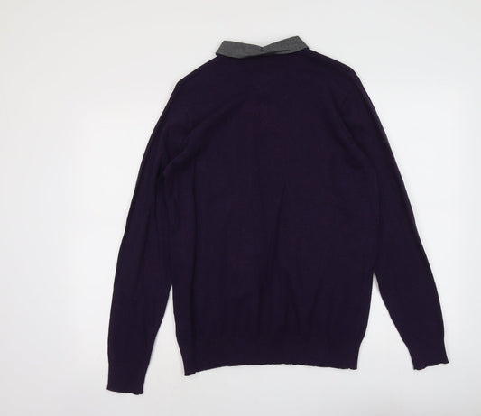 Matalan Mens Purple Collared Cotton Pullover Jumper Size M Long Sleeve