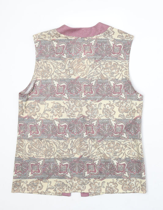 Heather Valley Womens Beige V-Neck Geometric Polyester Cardigan Jumper Size 14