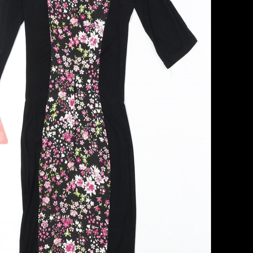 Club L Womens Black Floral Viscose Bodycon Size 8 Round Neck Pullover
