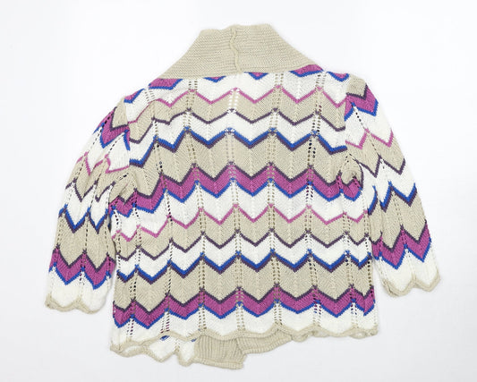 Damart Womens Multicoloured V-Neck Geometric Acrylic Cardigan Jumper Size 10 - Size 10-12