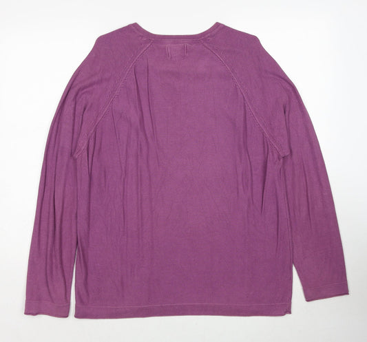 Marks and Spencer Mens Purple V-Neck Cotton Pullover Jumper Size L Long Sleeve