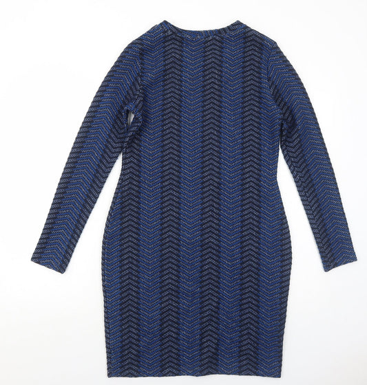 Marks and Spencer Womens Blue Geometric Polyester Bodycon Size 10 Round Neck Pullover
