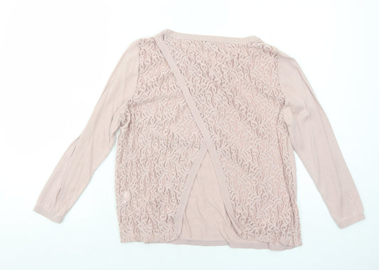 NEXT Womens Pink Round Neck Cotton Pullover Jumper Size 12 - Lace Details on Back