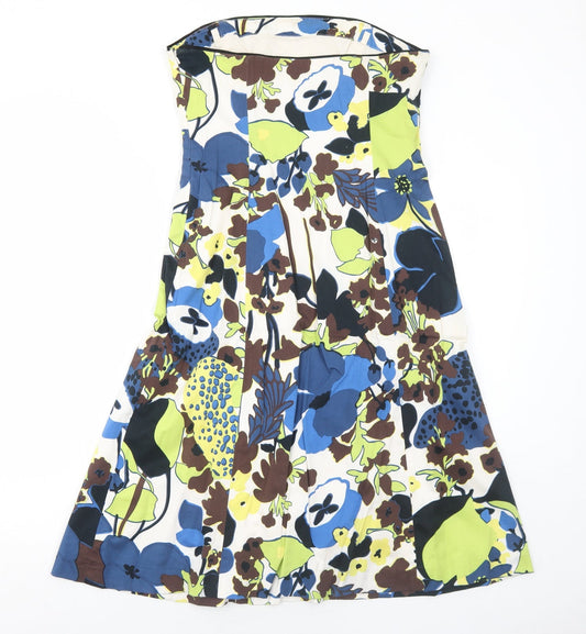 Coast Womens Blue Floral Cotton Fit & Flare Size 12 Scoop Neck Zip