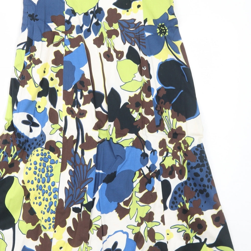 Coast Womens Blue Floral Cotton Fit & Flare Size 12 Scoop Neck Zip