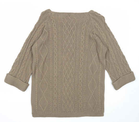 BASSINI Womens Brown Square Neck Geometric Acrylic Pullover Jumper Size M