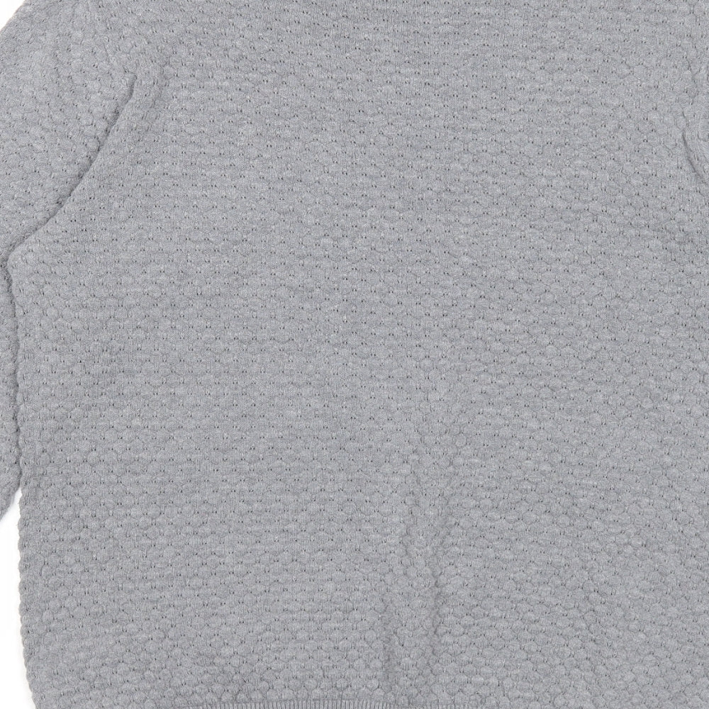 Easy Mens Grey Round Neck Cotton Pullover Jumper Size S Long Sleeve