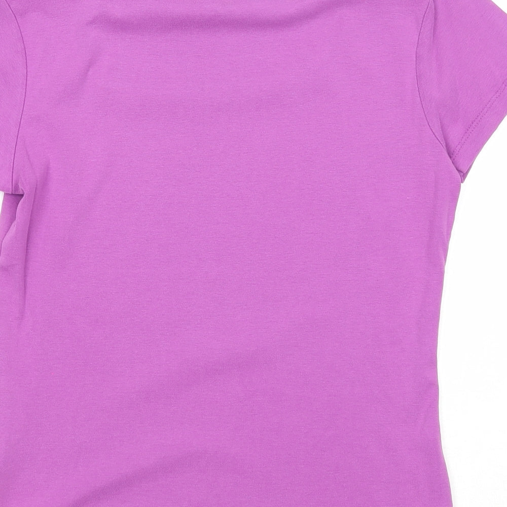 M&Co Womens Purple Cotton Basic T-Shirt Size M Square Neck