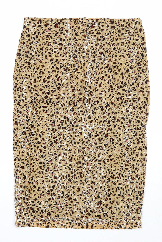 Miss Selfridge Womens Brown Animal Print Polyester A-Line Skirt Size 12 - Leopard Pattern