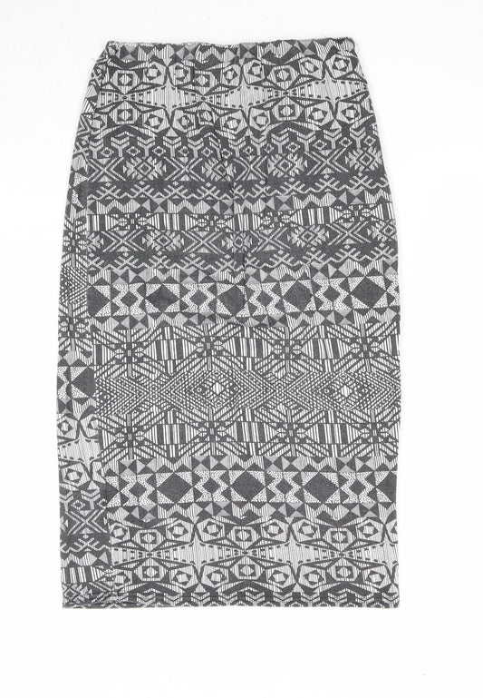 New Look Womens Grey Fair Isle Viscose Bandage Skirt Size 8 - Waist 22 inches