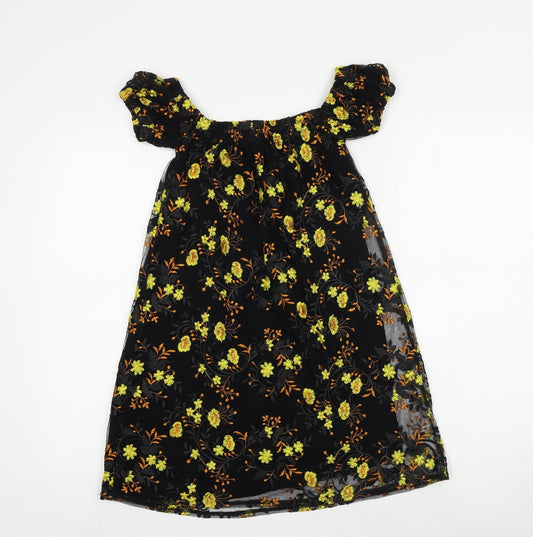 Pins & Needles Womens Black Floral Nylon Trapeze & Swing Size XS Off the Shoulder Pullover