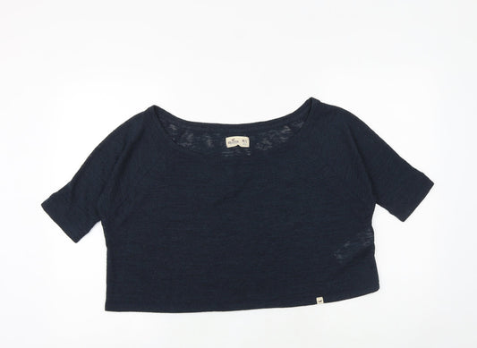 Womens UK Size M Hollister Blue Cropped T-Shirt