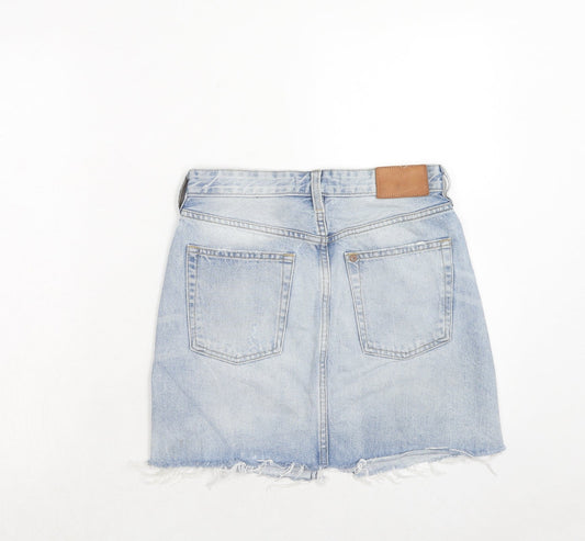 H&M Womens Blue Cotton A-Line Skirt Size 6 Zip