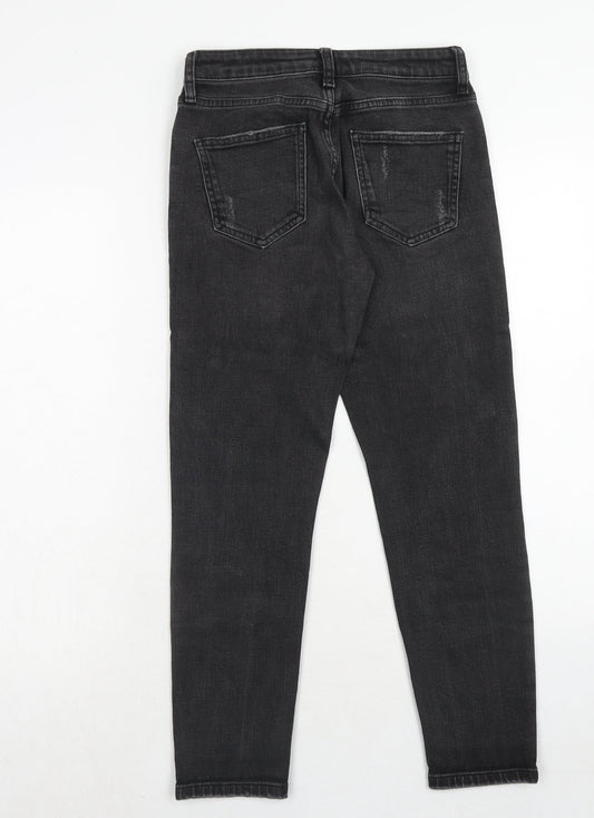 Topshop Womens Black Cotton Straight Jeans Size 25 in L28 in Regular Zip