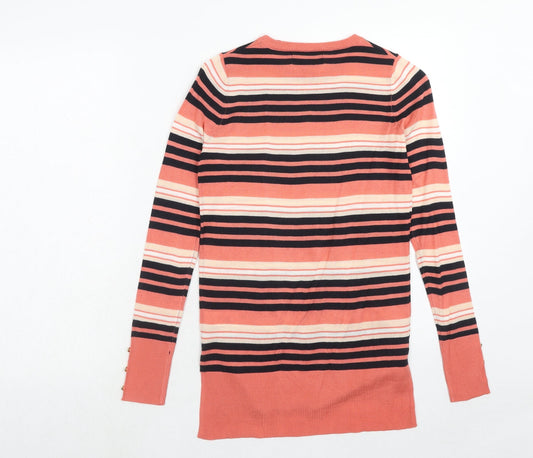 Atmosphere Womens Pink Round Neck Striped Acrylic Pullover Jumper Size 4