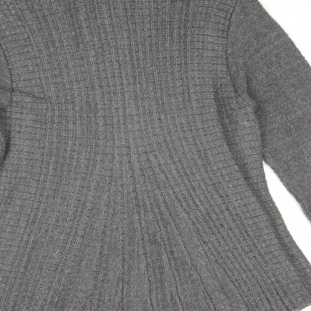 One by One Womens Grey V-Neck Acrylic Cardigan Jumper Size S