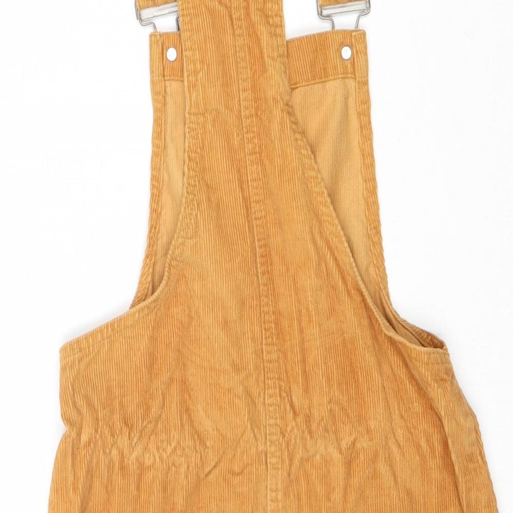 Denim & Co. Womens Brown 100% Cotton Pinafore/Dungaree Dress Size 6 Square Neck Buckle