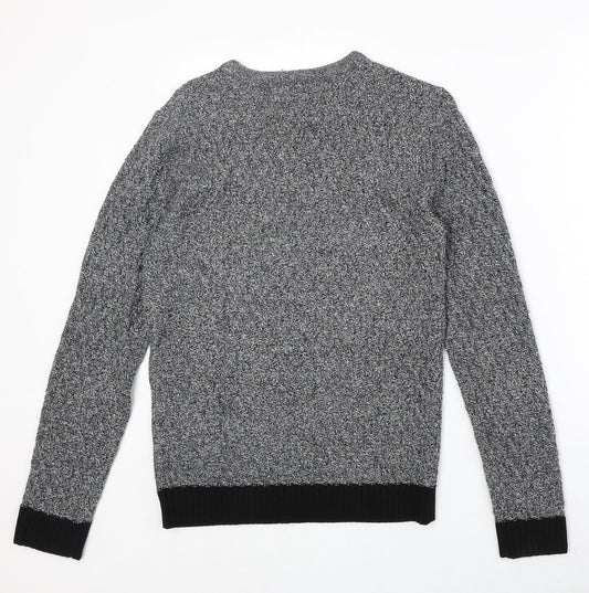 Twisted Soul Mens Grey Round Neck Acrylic Pullover Jumper Size S Long Sleeve