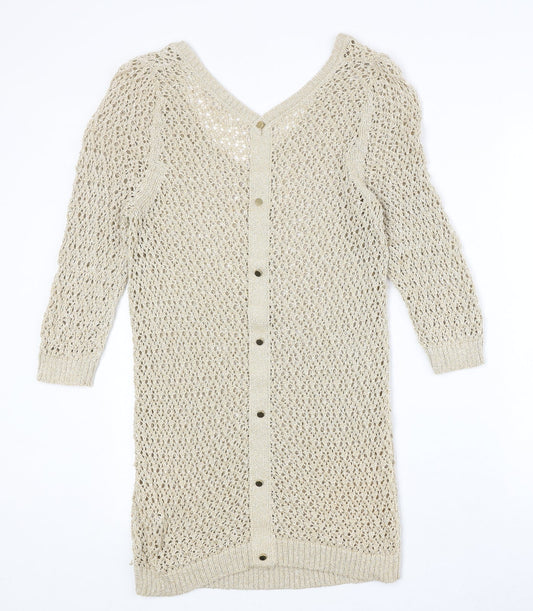 TU Womens Gold Cotton Jumper Dress Size 14 V-Neck Pullover