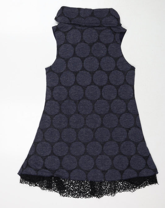 Apricot Womens Blue Polka Dot Polyester Trapeze & Swing Size 8 Roll Neck Pullover