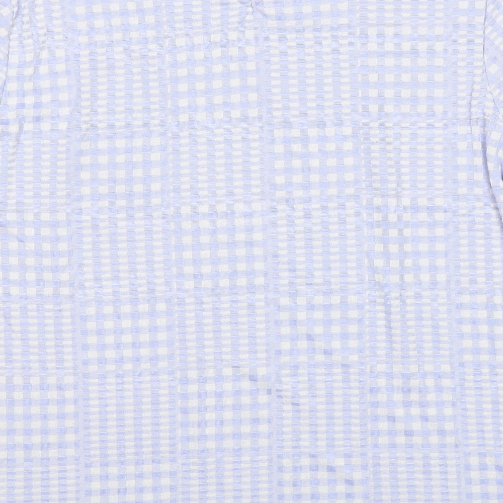 Anthology Womens Blue Geometric Viscose Basic Blouse Size 14 Round Neck