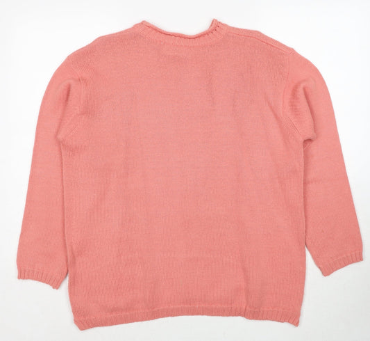 Classics Womens Pink Round Neck Acrylic Pullover Jumper Size 14 - Size 14-16