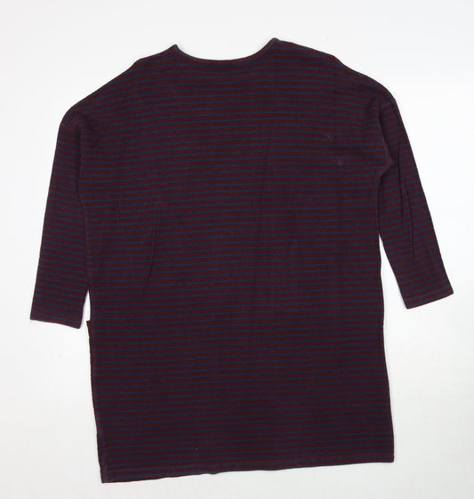 Zara Womens Red Striped Polyester Jumper Dress Size S Round Neck Pullover