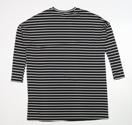 SheIn Womens Black Striped Polyester A-Line Size M Round Neck Pullover