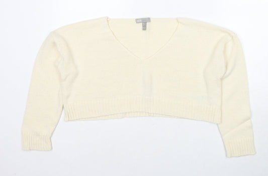 ASOS Womens Ivory V-Neck Acrylic Pullover Jumper Size 8